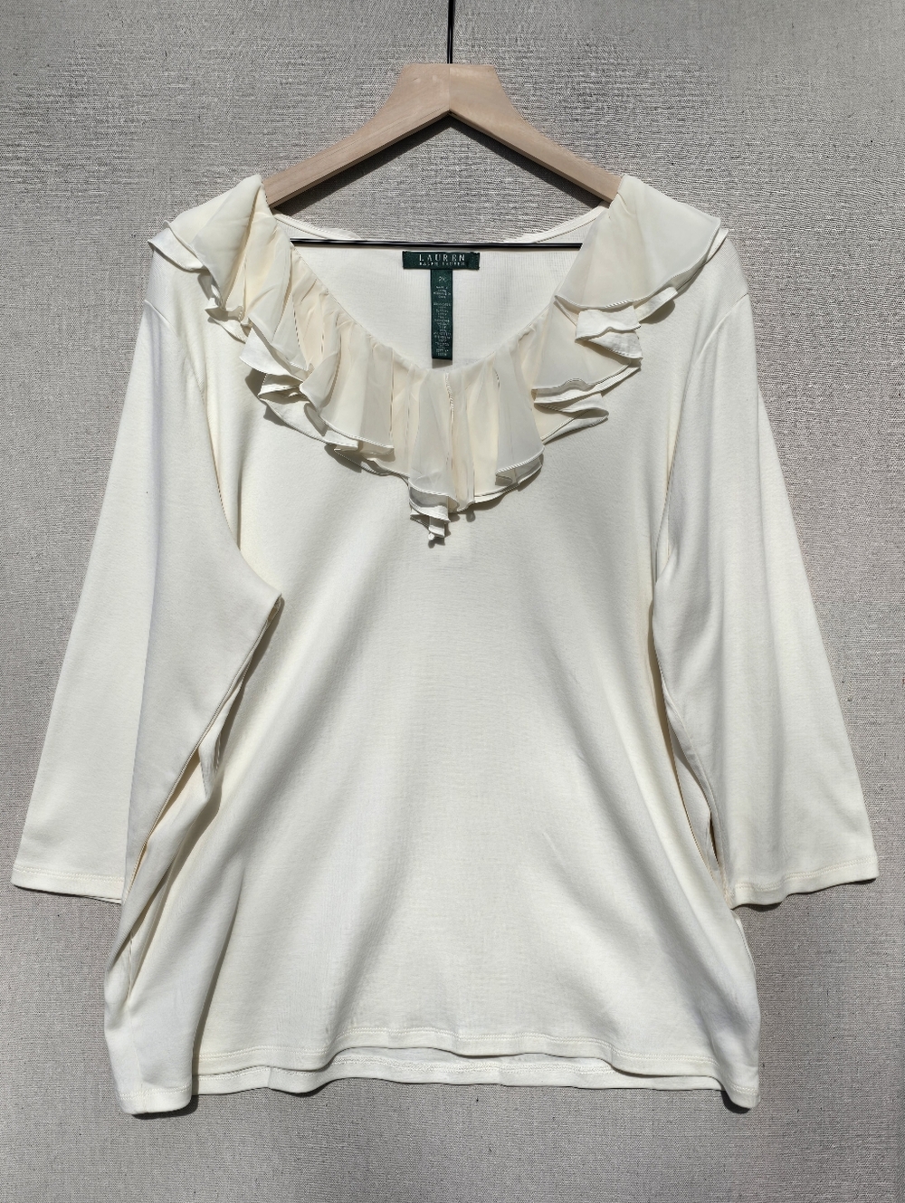 Lauren Ralph Lauren Ruffle Neck Top Cream Blouse 2X NWT Romantic Feminine